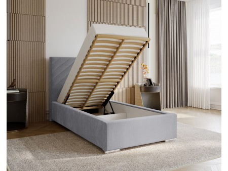 AURA single upholstered bedroom bed with bed base and bedding storage 18