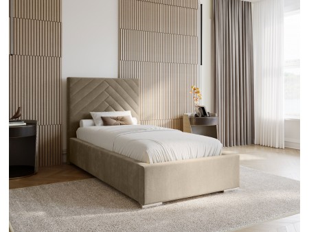 AURA single upholstered bedroom bed with bed base and storage compartment for bedding 19