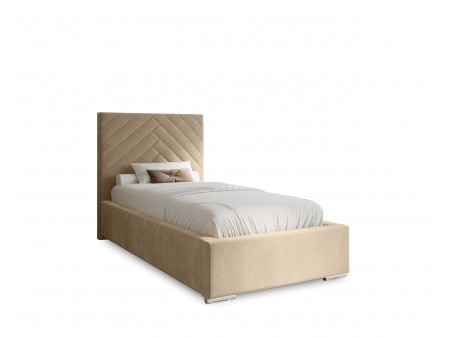 AURA single upholstered bedroom bed with bed base and bedding storage 22