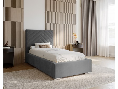 AURA single upholstered bedroom bed with a bed base and storage space for bedding