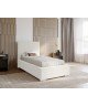 AURA single upholstered bedroom bed with a bed base and storage space for bedding