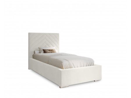 AURA single upholstered bedroom bed with a bed base and storage space for bedding
