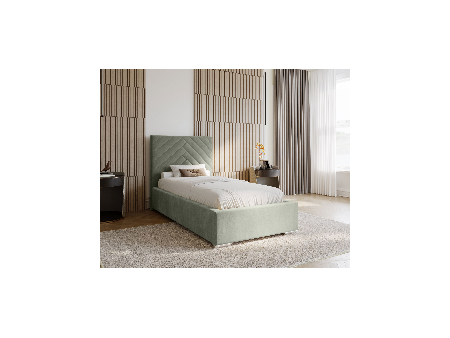 AURA single upholstered bedroom bed with a bed base and storage space for bedding