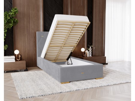 GOLDEN PREMIUM single upholstered bedroom bed with bed base and bedding storage 11