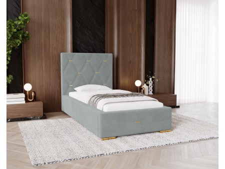 GOLDEN PREMIUM single upholstered bedroom bed with bed base and storage compartment for bedding