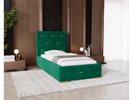 GOLDEN PREMIUM single upholstered bedroom bed with bed base and storage compartment for bedding