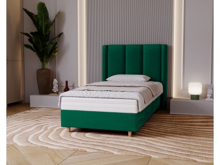 BELLA single upholstered bedroom bed with a bed base and storage space for bedding