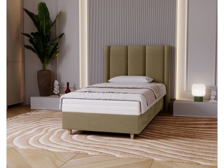 BELLA single upholstered bedroom bed with a bed base and storage space for bedding