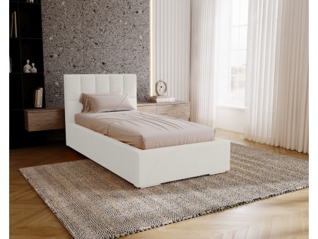 DREAM single upholstered bedroom bed with a bed base and storage space for bedding