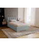 DREAM single upholstered bedroom bed with a bed base and storage space for bedding