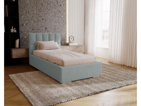DREAM single upholstered bedroom bed with a bed base and storage space for bedding