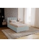 DREAM single upholstered bedroom bed with a bed base and storage space for bedding
