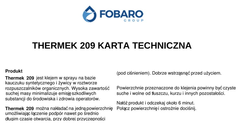 Technisches Datenblatt des Klebers fuer Matratzenschichten